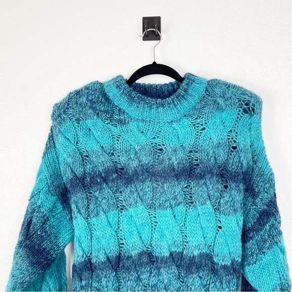 The Attico Kenna Turquoise Melange Crew Oversized  Pullover Sweater Blue Cable - Picture 4 of 10